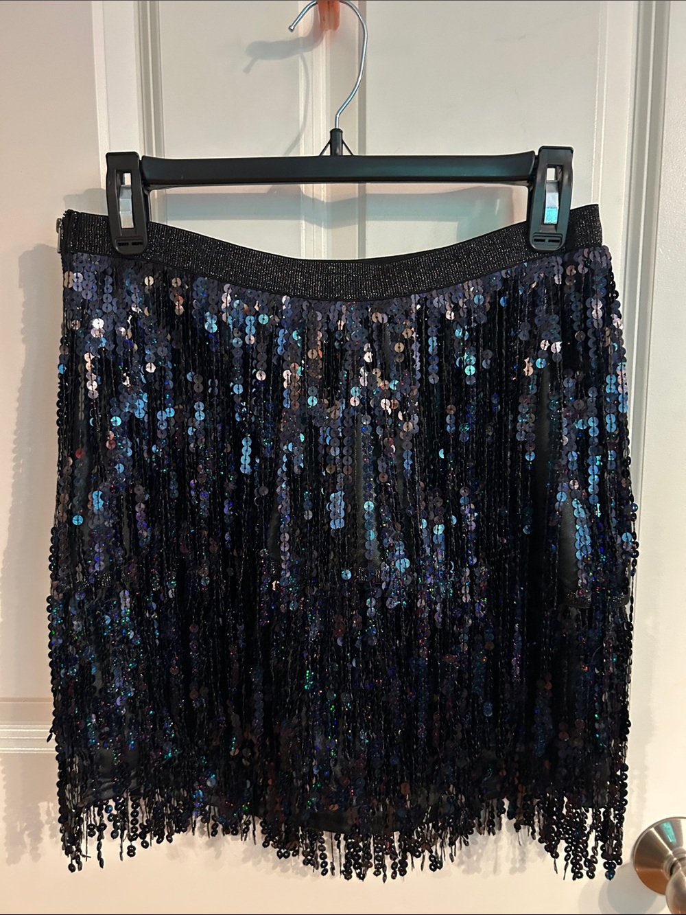 Black Sequin Fringe Mini Skirt - Women